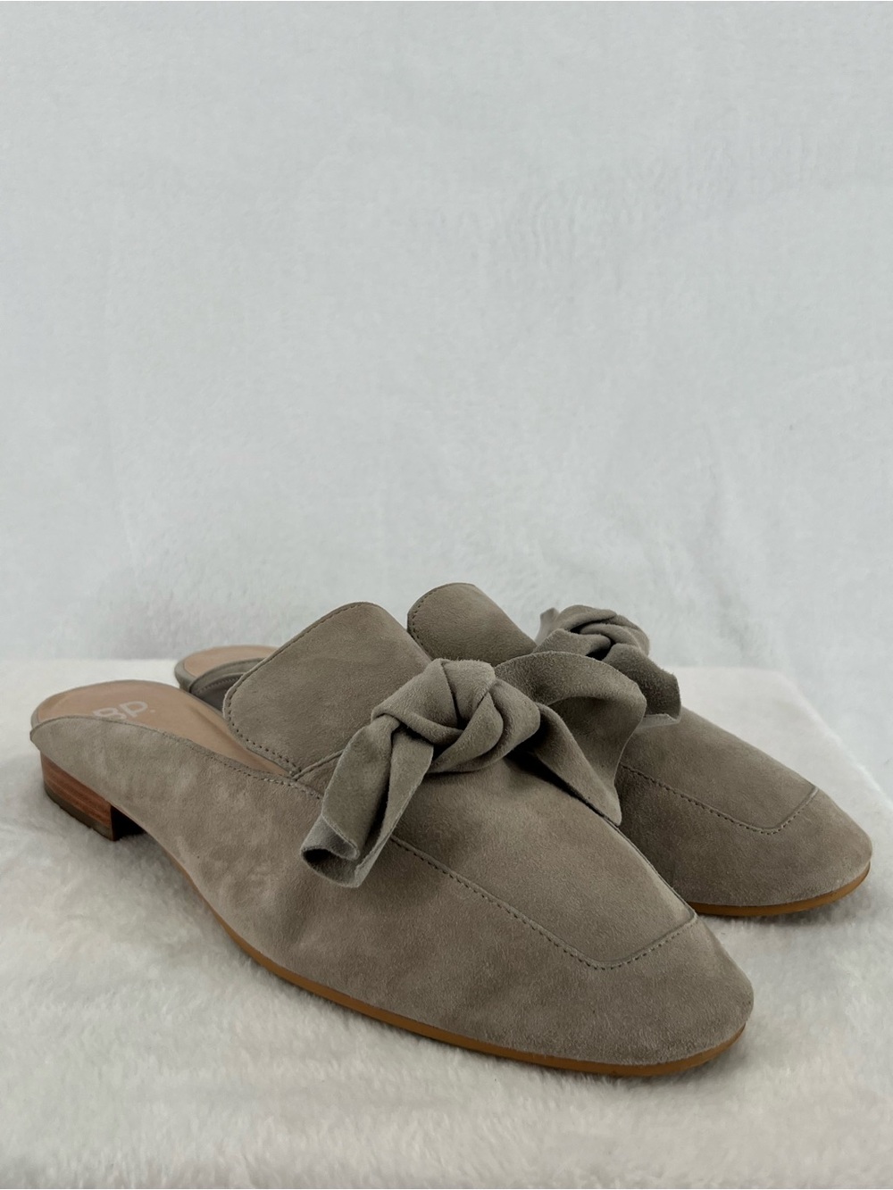 BP Maddy Mules Taupe Suede Knotted Bow Slip On Women 11 Soft Girl Parisian